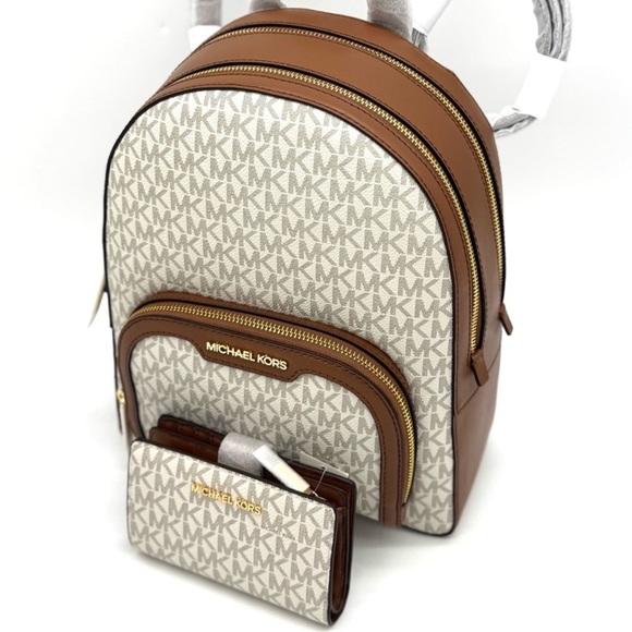 Michael Kors Medium Jaycee Zip Pocket Backpack & Bifold Zip Chain Wallet Vanilla - Picture 11 of 15